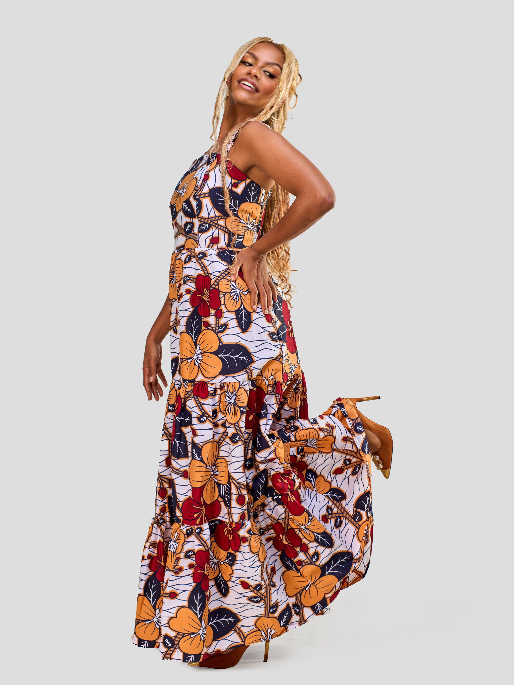 Vivo Safari Strappy Tiered Maxi Dress - Maua
