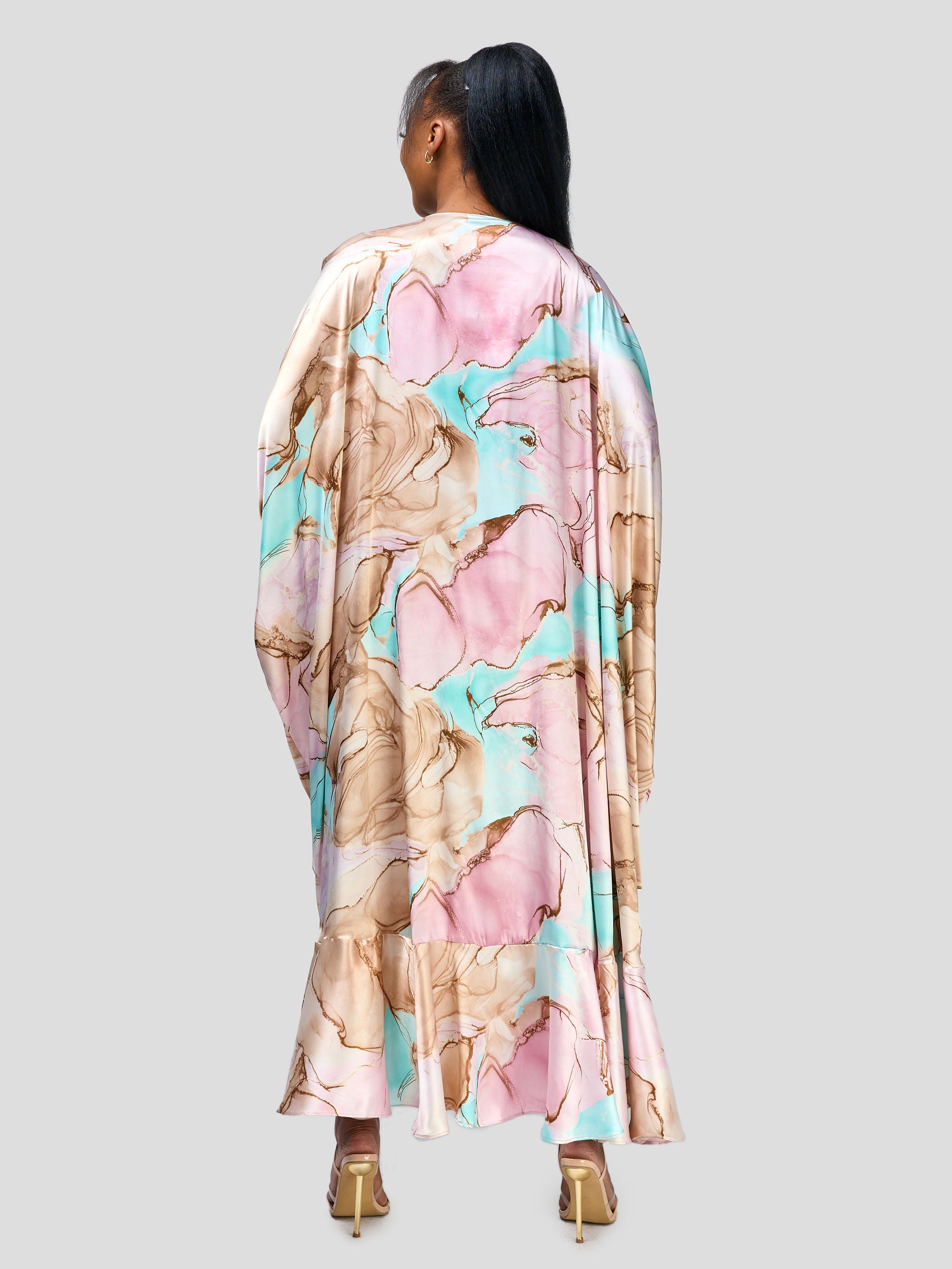 Vivo Nimali Satin Flounce Kimono - Dawn