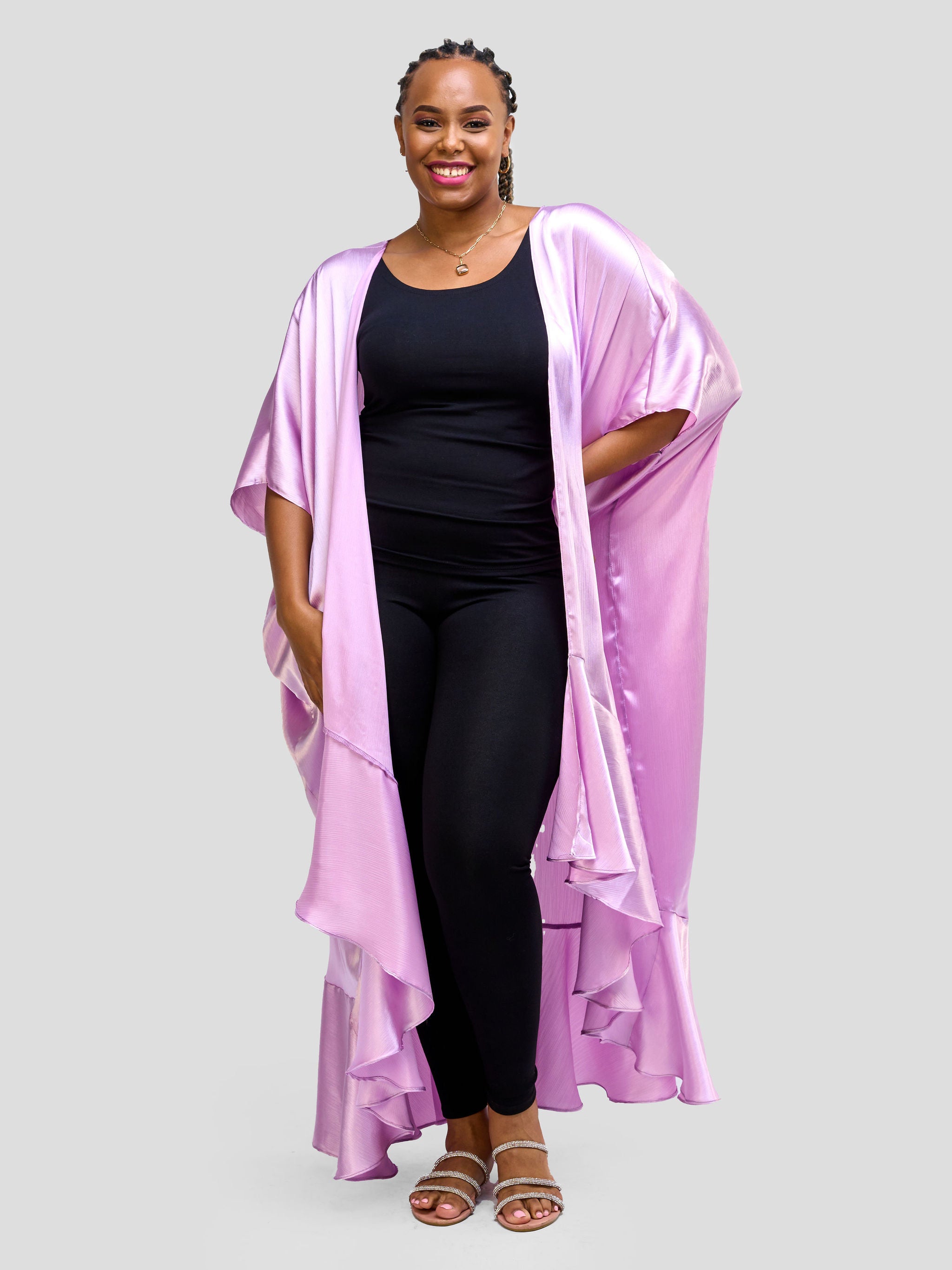 Vivo Nimali Satin Flounce Kimono - Lilac