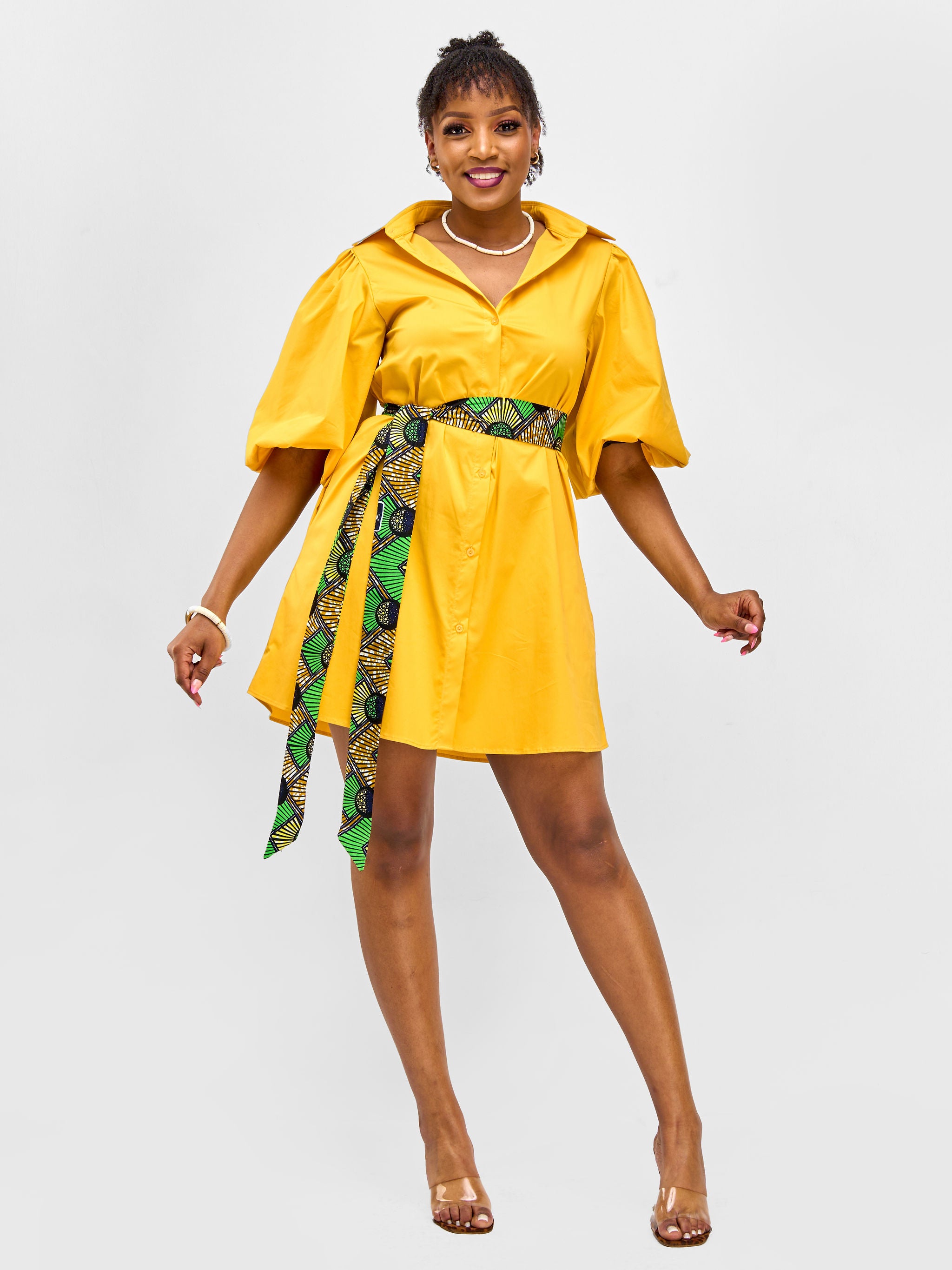 Vivo Safari Bubble Sleeve Tent Dress - Mustard