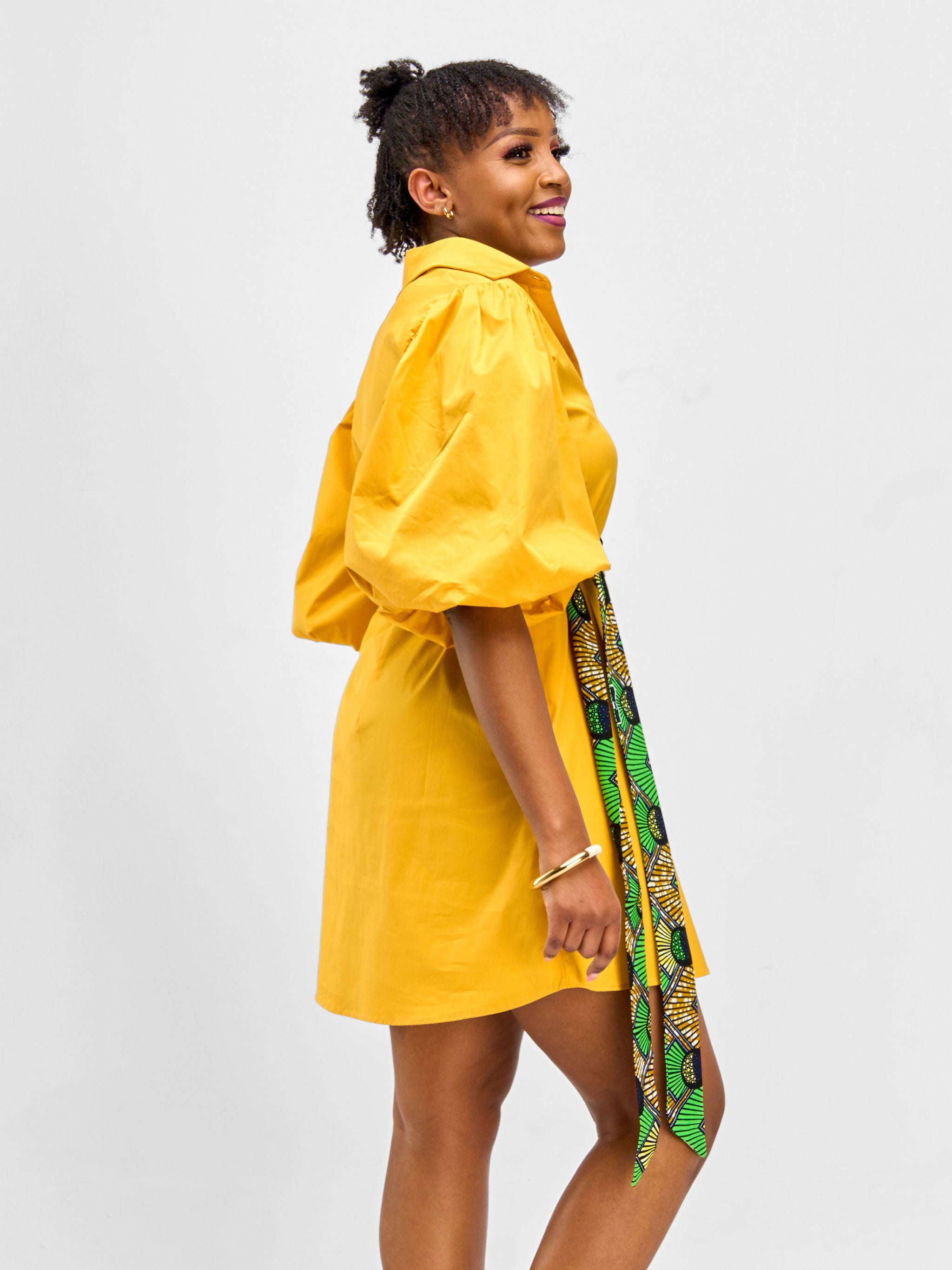 Vivo Safari Bubble Sleeve Tent Dress - Mustard