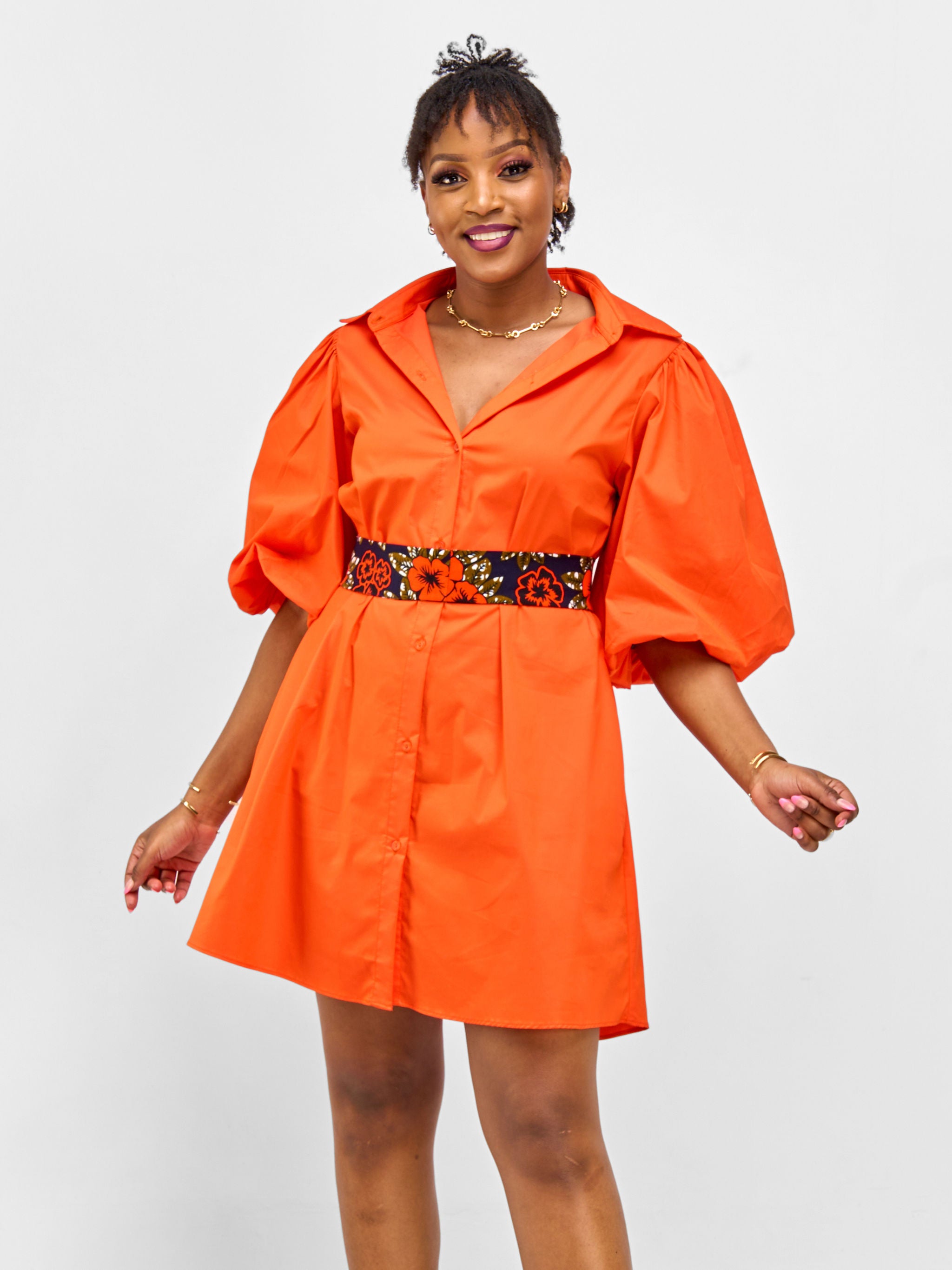 Vivo Safari Bubble Sleeve Tent Dress - Orange