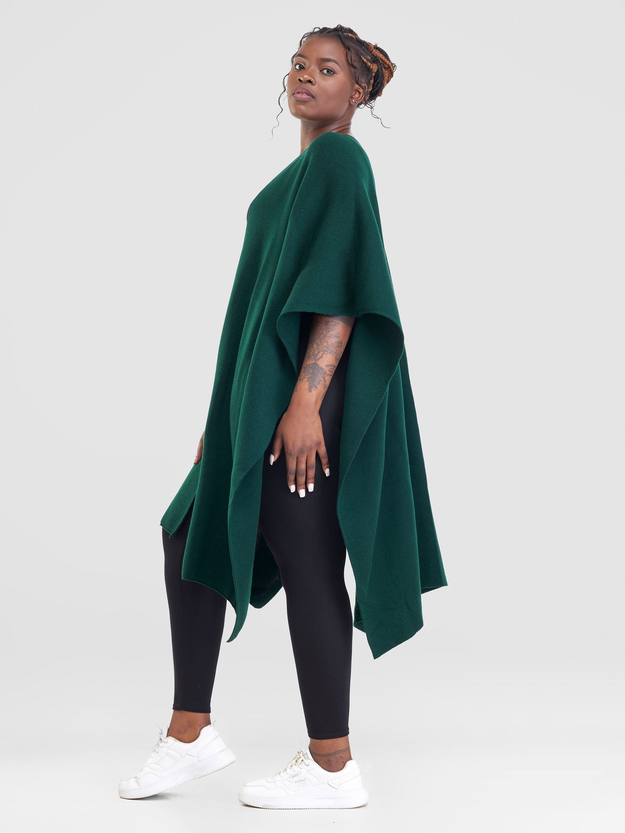 Vivo Essentials Double Layered Wrap Poncho (Without Fringe) - Dark Green